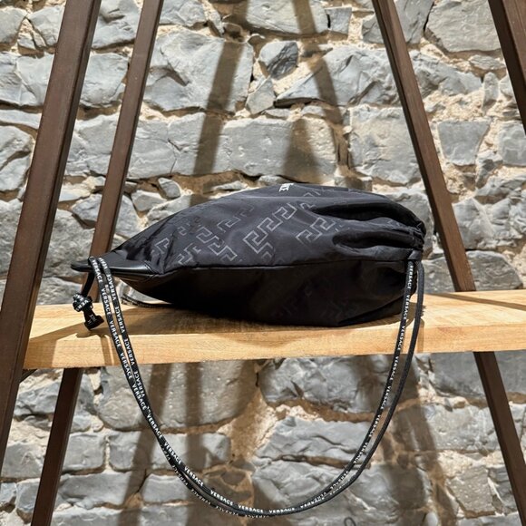 Versace Black Nylon Greca Print Logo Rucksack Drawstring Bag - Picture 6 of 12
